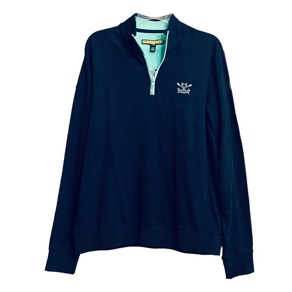 NEW Prince & Fox Blue & Turquoise Quarter Zip Embroidered Logo Sweatshirt